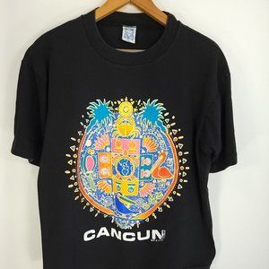 Vtg Cancun Mexico Graphic T-Shirt Men's Large Black Flojos Distressed